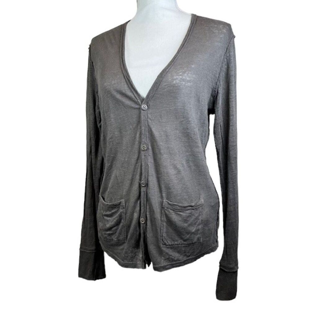 Boss Orange Linen‎ Knit Cardigan Button Up Taupe Slub Fit Open Seam Size Small